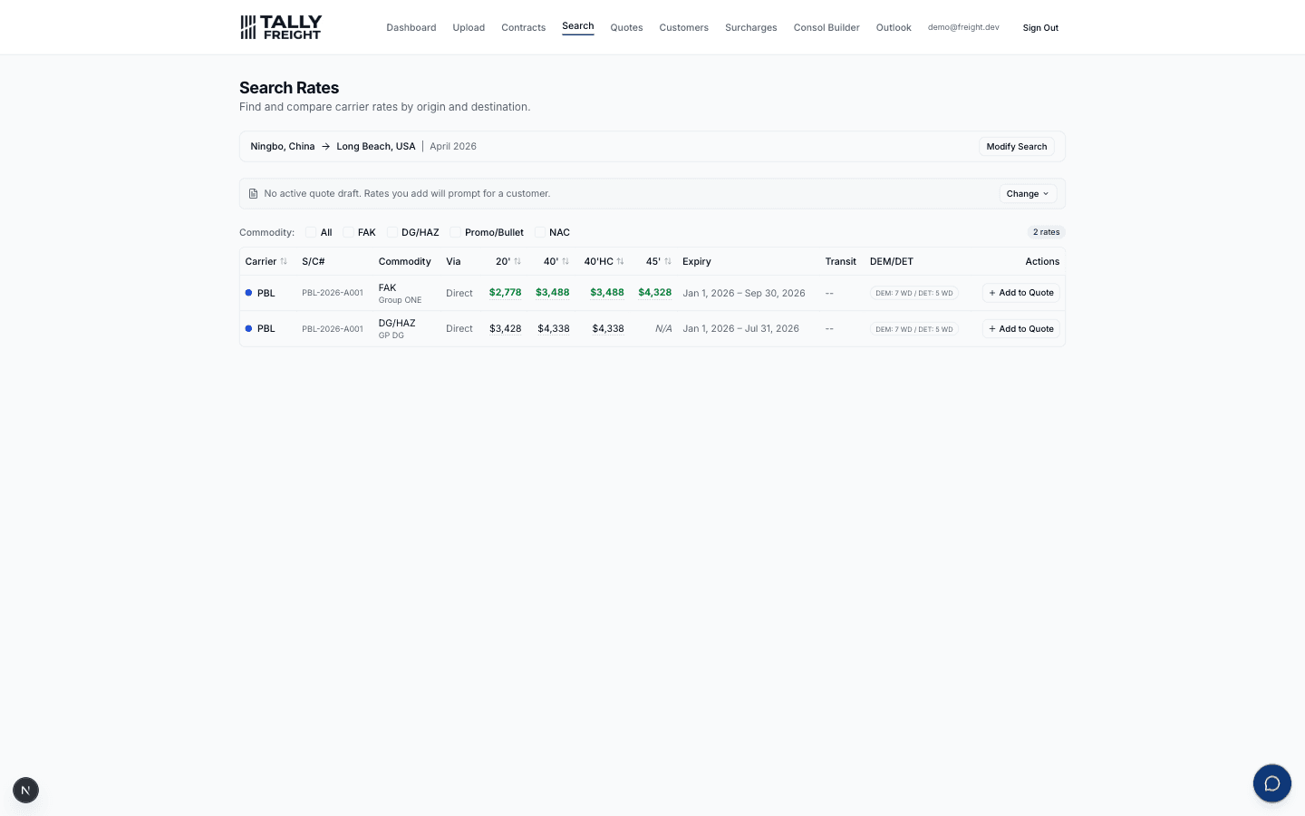 Sailing schedules and inland transit, attached to every search